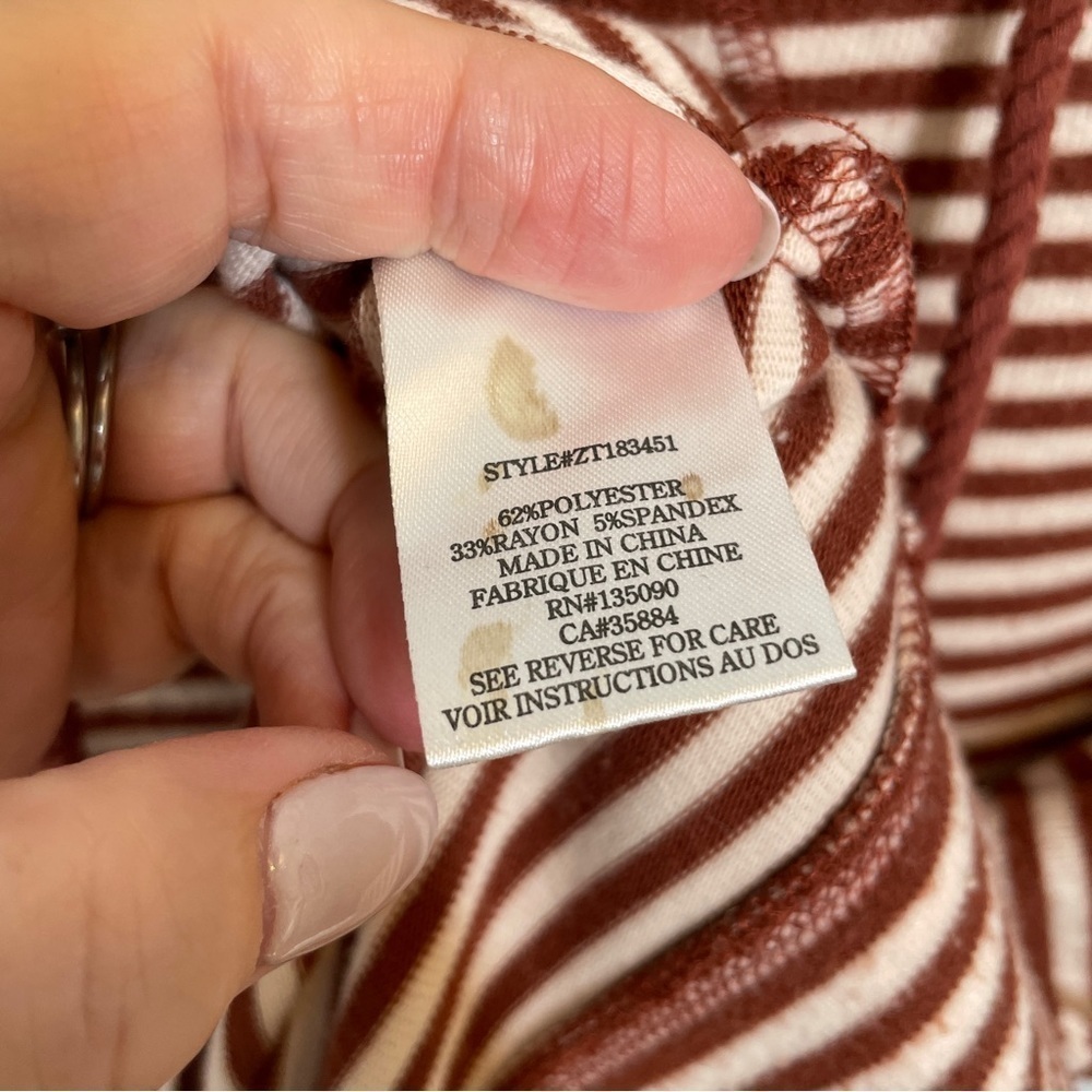 Z Supply Brick Red/Cream Striped Hoodie Kangaroo Pocket Rope Ties Size M - Picture 13 of 13